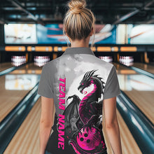 Load image into Gallery viewer, Black And Pink Custom Dragon Bowling Womens Quarter-Zip Shirts, Dragon Bowling Team Shirts IPHW8818