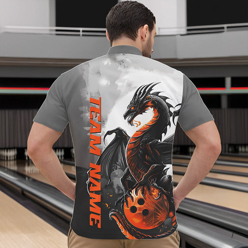 Black And Orange Custom Dragon Bowling Quarter-Zip Shirts For Men, Dragon Bowling Team Shirts IPHW8819