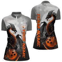 Load image into Gallery viewer, Black And Orange Custom Dragon Bowling Women Quarter-Zip Shirts, Dragon Bowling Team Shirts IPHW8819