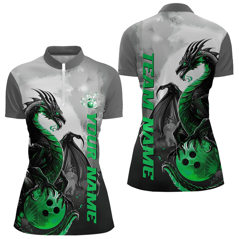 Black And Green Custom Dragon Bowling Womens Quarter-Zip Shirts, Dragon Bowling Team Shirts IPHW8821