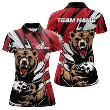 Load image into Gallery viewer, Personalized Bear Bowling Polo Shirts For Women, Bear Bowling Team Red Bowling League Shirt IPHW8827