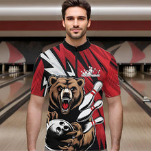 Load image into Gallery viewer, Personalized Bear Bowling Quarter-Zip Shirts For Men, Bear Bowling Team Red Bowling League Shirt IPHW8827