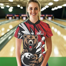 Load image into Gallery viewer, Personalized Bear Bowling Quarter-Zip Shirts For Women, Red Team Bowling League Shirt IPHW8827