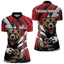 Load image into Gallery viewer, Personalized Bear Bowling Quarter-Zip Shirts For Women, Red Team Bowling League Shirt IPHW8827