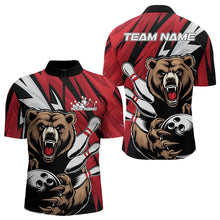 Load image into Gallery viewer, Personalized Bear Bowling Quarter-Zip Shirts For Men, Bear Bowling Team Red Bowling League Shirt IPHW8827