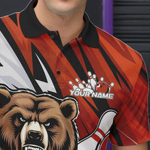 Load image into Gallery viewer, Personalized Bear Bowling Polo Shirts For Men, Bear Bowling Team Orange Bowling League Shirt IPHW8828