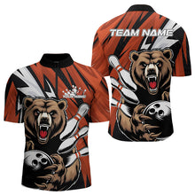 Load image into Gallery viewer, Personalized Bear Bowling Quarter-Zip Shirts For Men, Bear Bowling Team Orange Bowling League Shirt IPHW8828