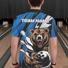 Load image into Gallery viewer, Personalized Bear Bowling Polo Shirts For Men, Bear Bowling Team Blue Bowling League Shirt IPHW8829