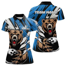 Load image into Gallery viewer, Personalized Bear Bowling Polo Shirt For Women, Bear Bowling Team Blue Bowling League Shirt IPHW8829