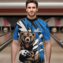 Load image into Gallery viewer, Personalized Bear Bowling Quarter-Zip Shirts For Men, Bear Bowling Team Blue Bowling League Shirt IPHW8829