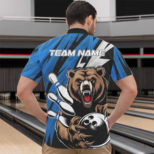 Load image into Gallery viewer, Personalized Bear Bowling Quarter-Zip Shirts For Men, Bear Bowling Team Blue Bowling League Shirt IPHW8829