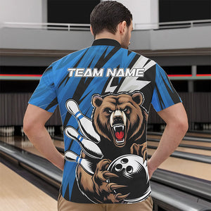 Personalized Bear Bowling Quarter-Zip Shirts For Men, Bear Bowling Team Blue Bowling League Shirt IPHW8829