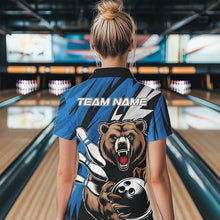 Load image into Gallery viewer, Personalized Bear Bowling Quarter-Zip Shirts For Women, Blue Team Bowling League Shirt IPHW8829