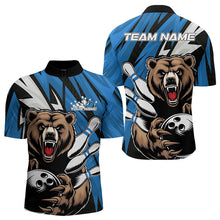 Load image into Gallery viewer, Personalized Bear Bowling Quarter-Zip Shirts For Men, Bear Bowling Team Blue Bowling League Shirt IPHW8829