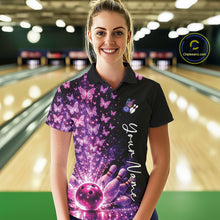 Load image into Gallery viewer, Custom Pink And Purple Butterfly Women Bowling Polo Shirt, Bowling League Shirt IPHW10904
