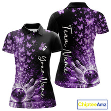 Load image into Gallery viewer, Custom Purple Butterfly Women Bowling Polo Shirt, Bowling League Shirt IPHW10905