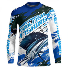 Load image into Gallery viewer, Custom Sailfish Fishing Blue Camo Long Sleeve Shirts, Sailfish Saltwater Fishing Jerseys IPHW6326