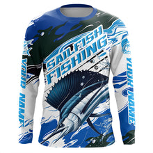 Load image into Gallery viewer, Custom Sailfish Fishing Blue Camo Long Sleeve Shirts, Sailfish Saltwater Fishing Jerseys IPHW6326