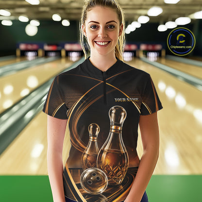 Custom Wine Bowling Women Quarter-Zip Shirts, Wine Lovers Bowling Team Jersey IPHW11828