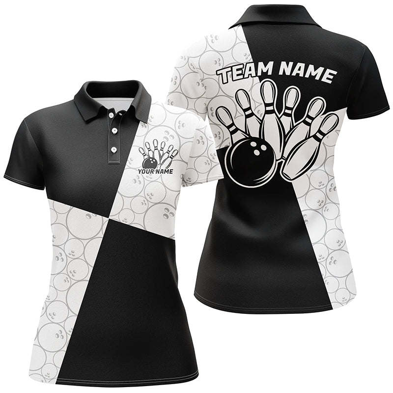 Black And White Custom Retro Bowling Shirts For Women, Classic Bowling Team Shirt Bowlers Outfit IPHW7371