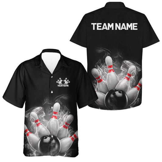 Custom Smoke Bowling Hawaiian Shirts For Men, Bowling Uniform Team Bowling Jerseys IPHW7373