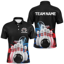 Load image into Gallery viewer, Custom Blue And Red Smoke Bowling Shirts For Men, Bowling Uniform Patriotic Bowling Team Shirt IPHW7374