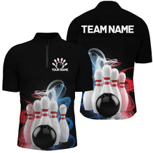 Load image into Gallery viewer, Custom Blue And Red Smoke Bowling Shirts For Men, Bowling Uniform Patriotic Bowling Team Shirt IPHW7374