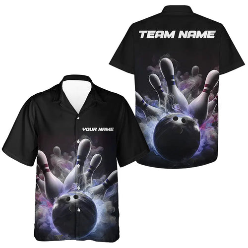 Custom Bowling Hawaiian Shirts For Men And Women Smoke Bowling Team Jerseys Strike Bowling Shirts IPHW5402