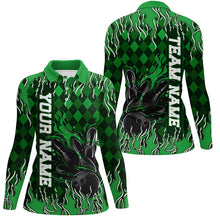 Load image into Gallery viewer, Green Argyle Pattern Custom Flame Strike Bowling Shirts For Women, Bowling Team Outfit IPHW7899