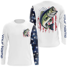 Load image into Gallery viewer, American Flag Largemouth Bass Custom Long Sleeve Fishing Shirts, Us Patriotic Bass Fishing Shirt IPHW7900