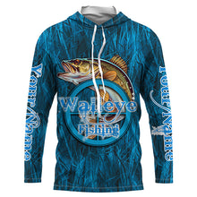 Load image into Gallery viewer, Personalized Walleye Long Sleeve Fishing Shirts, Walleye Tournament Fishing Shirts | Blue Camo IPHW5737