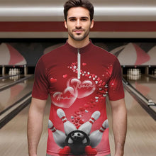 Load image into Gallery viewer, Red Heart Theme Custom Valentines Bowling Quarter-Zip Shirts For Men, Couple Bowling Shirt IPHW8344