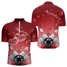 Load image into Gallery viewer, Red Heart Theme Custom Valentines Bowling Quarter-Zip Shirts For Men, Couple Bowling Shirt IPHW8344