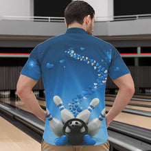 Load image into Gallery viewer, Blue Heart Theme Custom Valentines Bowling Quarter-Zip Shirts For Men, Couple Bowling Shirt IPHW8345