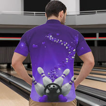 Load image into Gallery viewer, Purple Heart Theme Custom Valentines Bowling Quarter-Zip Shirts For Men, Couple Bowling Shirt IPHW8346