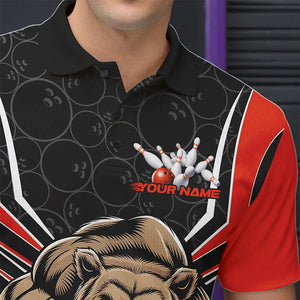 Black And Orange Custom Bear Bowling Jerseys, Bear Bowling Team Polo Shirts For Men IPHW8830