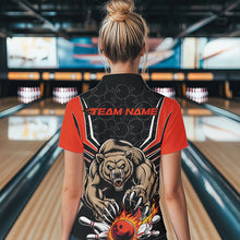 Load image into Gallery viewer, Black And Orange Custom Bear Bowling Jerseys, Bear Bowling Team Polo Shirts For Women IPHW8830