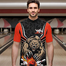 Load image into Gallery viewer, Black And Orange Custom Bear Bowling Jerseys, Bear Bowling Team Quarter-Zip Shirts For Men IPHW8830