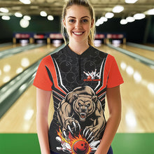 Load image into Gallery viewer, Black And Orange Custom Bear Bowling Jersey, Bear Bowling Team Quarter-Zip Shirts For Women IPHW8830