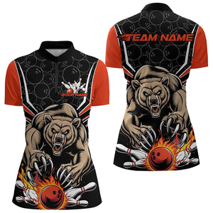 Black And Orange Custom Bear Bowling Jersey, Bear Bowling Team Quarter-Zip Shirts For Women IPHW8830