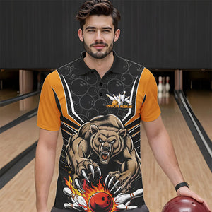 Black And Yellow Custom Bear Bowling Jerseys, Bear Bowling Team Polo Shirts For Men IPHW8831