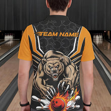 Load image into Gallery viewer, Black And Yellow Custom Bear Bowling Jerseys, Bear Bowling Team Polo Shirts For Men IPHW8831