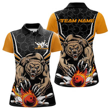 Load image into Gallery viewer, Black And Yellow Custom Bear Bowling Jerseys, Bear Bowling Team Polo Shirts For Women IPHW8831