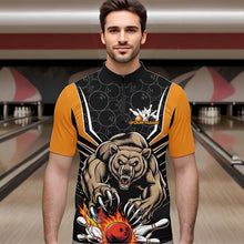 Load image into Gallery viewer, Black And Yellow Custom Bear Bowling Jerseys, Bear Bowling Team Quarter-Zip Shirts For Men IPHW8831