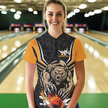 Load image into Gallery viewer, Black And Yellow Custom Bear Bowling Jersey, Bear Bowling Team Quarter-Zip Shirts For Women IPHW8831