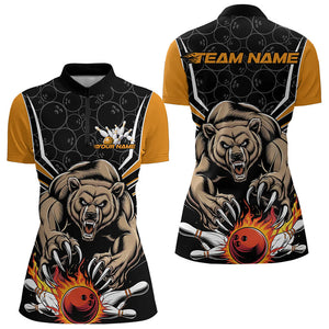 Black And Yellow Custom Bear Bowling Jersey, Bear Bowling Team Quarter-Zip Shirts For Women IPHW8831