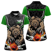 Load image into Gallery viewer, Black And Green Custom Bear Bowling Jerseys, Bear Bowling Team Polo Shirts For Women IPHW8832