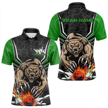 Load image into Gallery viewer, Black And Green Custom Bear Bowling Jerseys, Bear Bowling Team Polo Shirts For Men IPHW8832