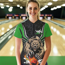 Load image into Gallery viewer, Black And Green Custom Bear Bowling Jerseys, Bear Bowling Team Quarter-Zip Shirts For Women IPHW8832