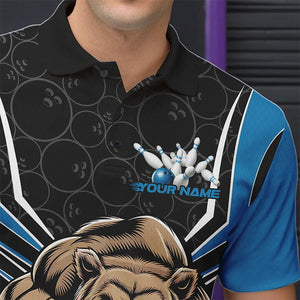 Black And Blue Custom Bear Bowling Jerseys, Bear Bowling Team Polo Shirts For Men IPHW8833